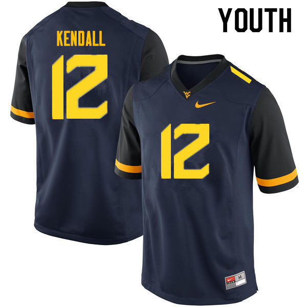 Youth #12 Austin Kendall West Virginia Mountaineers College Football Jerseys Sale-Navy - Click Image to Close